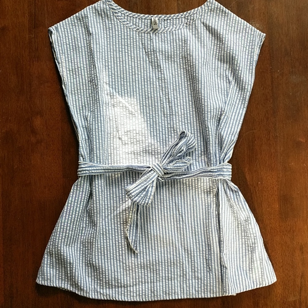 Blue + white striped cotton top